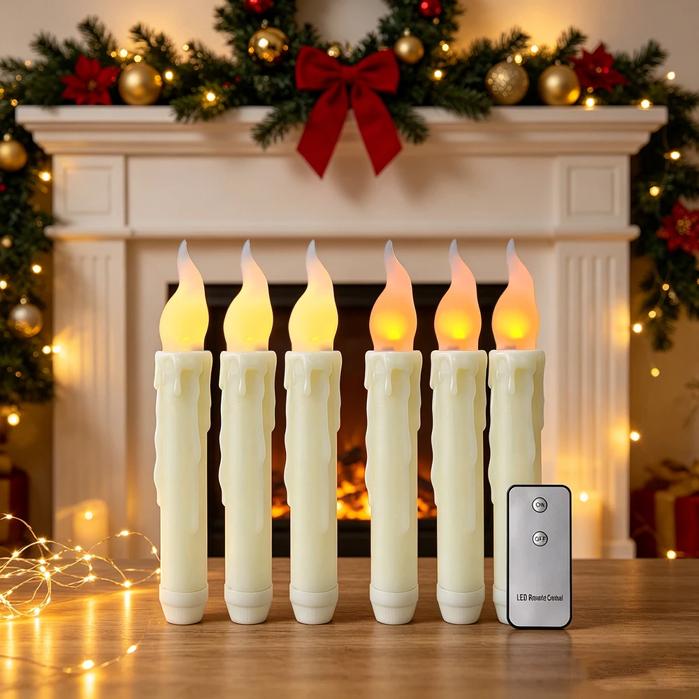 6pcs LED Tapered Candle Lights with Remote Control, Flameless Flickering Candle Lights LED Taper Handheld Candlesticks for Home