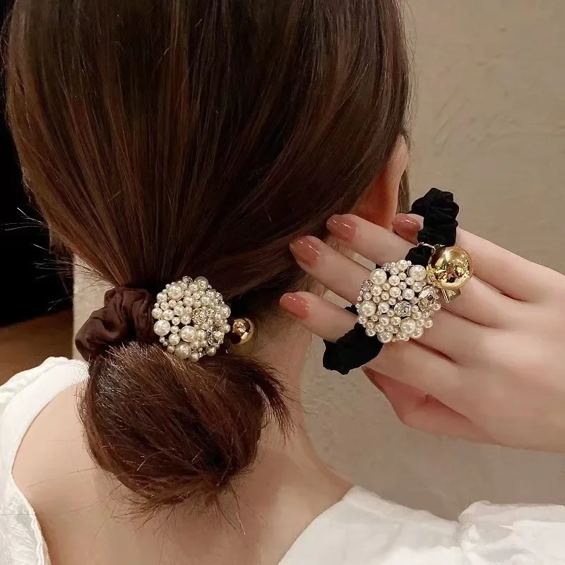 Female New Hair Ties Scrunchie Temperament Pearl Head Rope High Grade Sense Headwear Band Hair Accessories