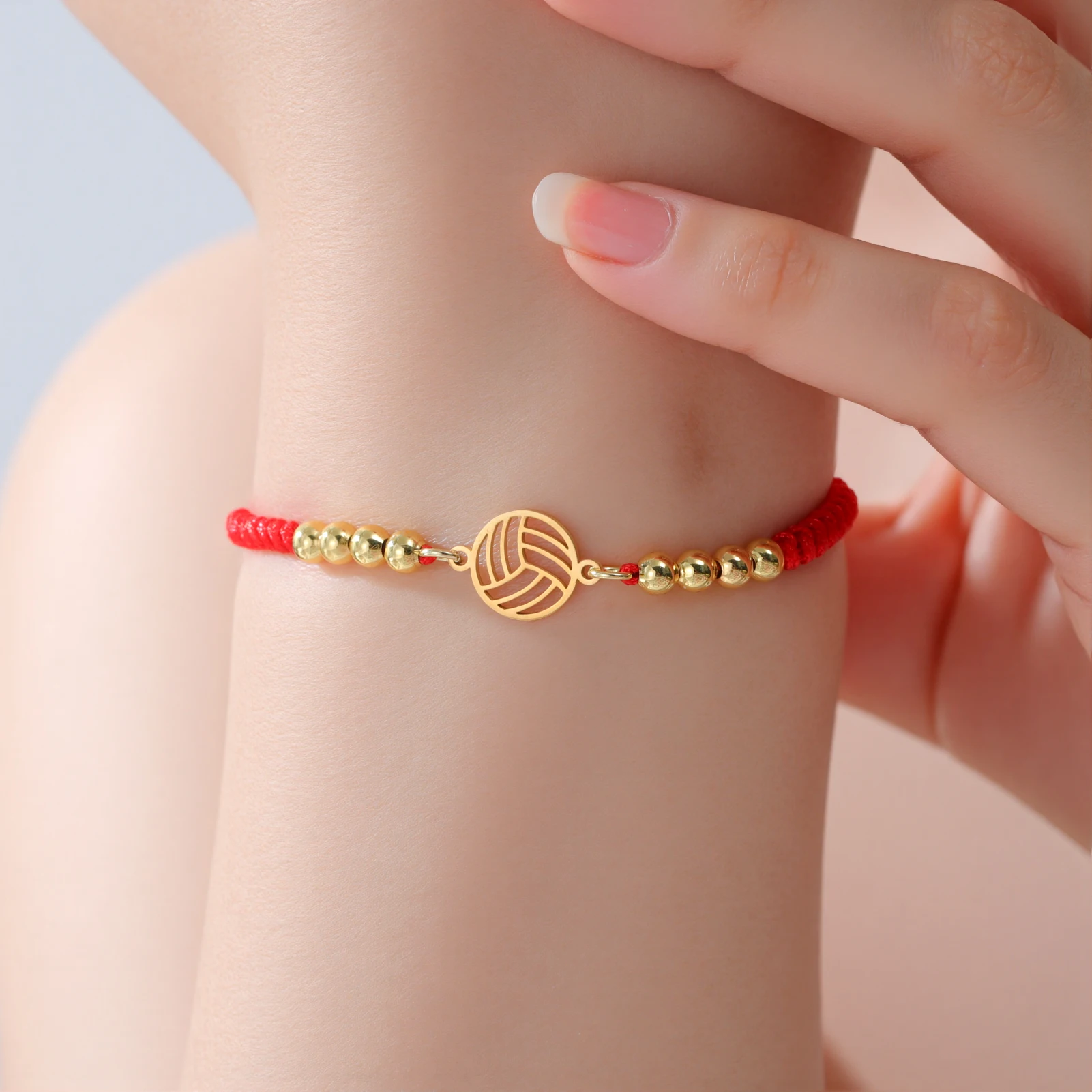 Ball Volleyball Bracelet Gift for Woman Men Couple Bangle Gold Color Stainless Steel Red Black Rope Chain Sports Jewelry