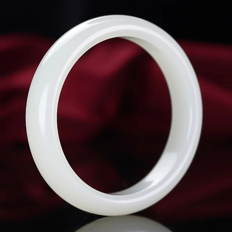 Natural Ice Hetian White Jade Bangles Hand Carved Ladies Wide Strip Bracelet Fashion Girls Luxury Jewelry Holiday Gift Women