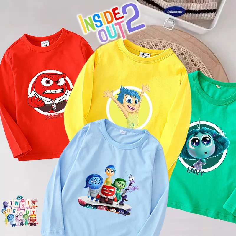 Disney Inside Outs Kids Long Sleeve Sweatshirt Movie Cartoon Print Thin Clothes Cotton Child\'s O Neck Tops Birthday Gift