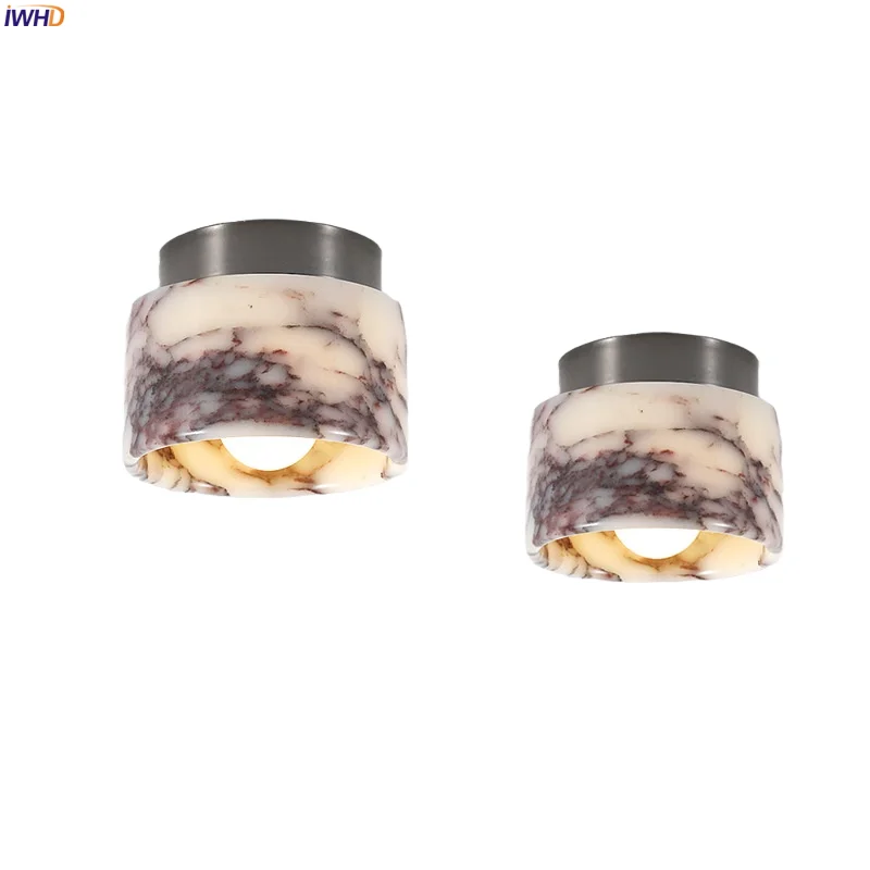

IWHD Small Marble LED Ceiling Lights Bathroom Stair Bedroom Design Marble Iron Canopy Modern Nordic Ceiling Lamp Lampa Sufitowa