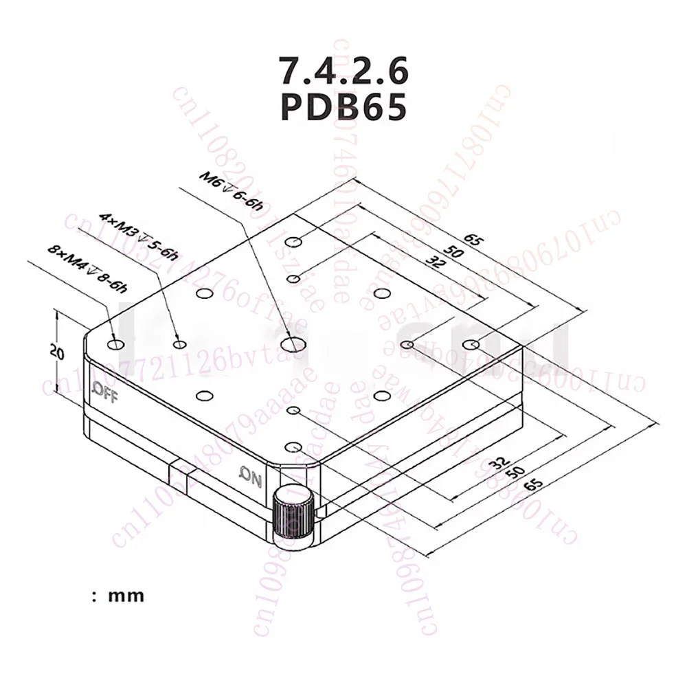 PDB65 Ultra-Thin Magnetic Switch Base with M6 Center Threaded Hole 65x65mm