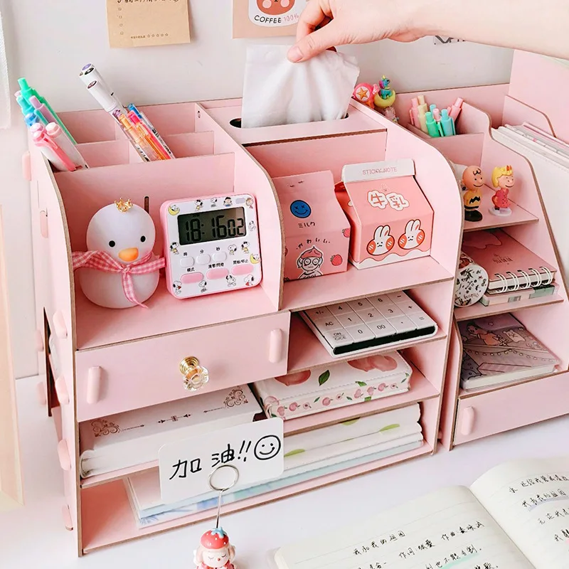 Multi-functional Organizer Storage Box Creativity Office,desk Stationery Box Wooden Large Capacity Rack Wooden Book Stand