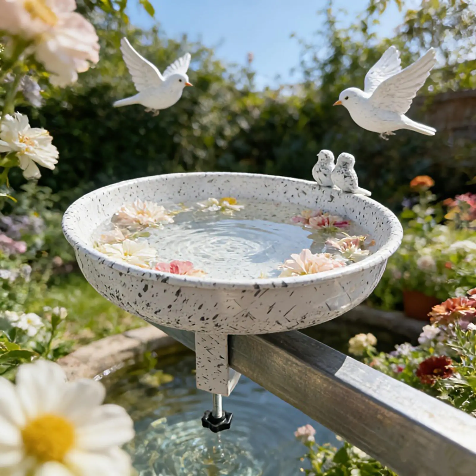 Deck Mounted Bird Bath Detachable Large Capacity Adjustable Decoration Deck Mount Birdbath Bowl For Courtyard Garden Fence