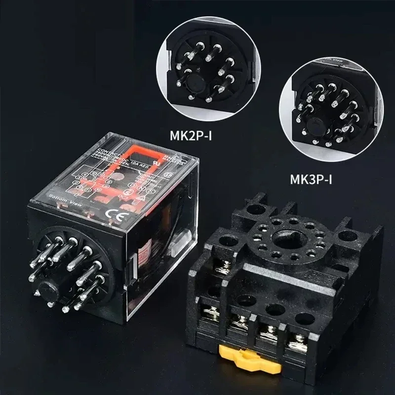 5/10Set MK2P-I MK3P-I Electromagnetic Relay Intermediate Small Relay with Base 8 Pin 11 Pin AC/DC 220V 24V