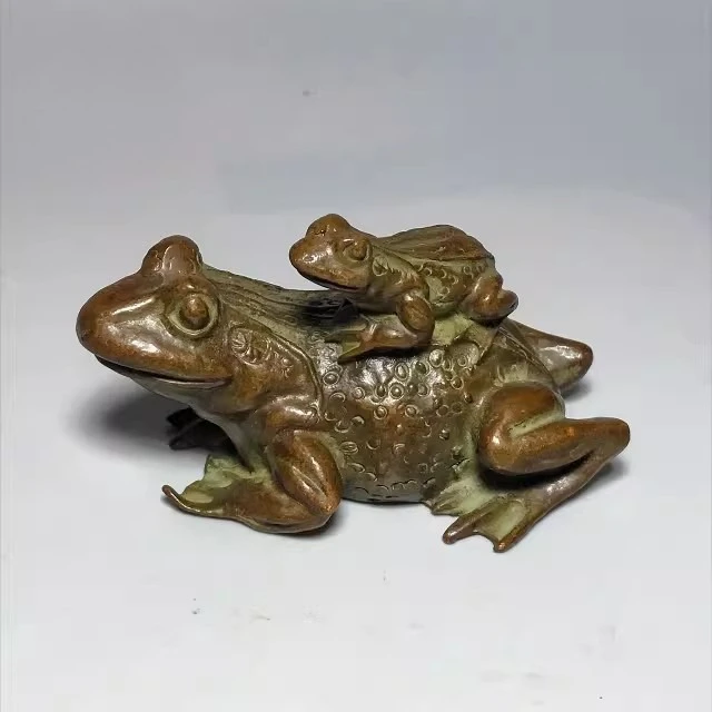 Chinese Bronze Hand Cast Mother Frog Art Statue Collectable Netsuke Gift Tea Pet