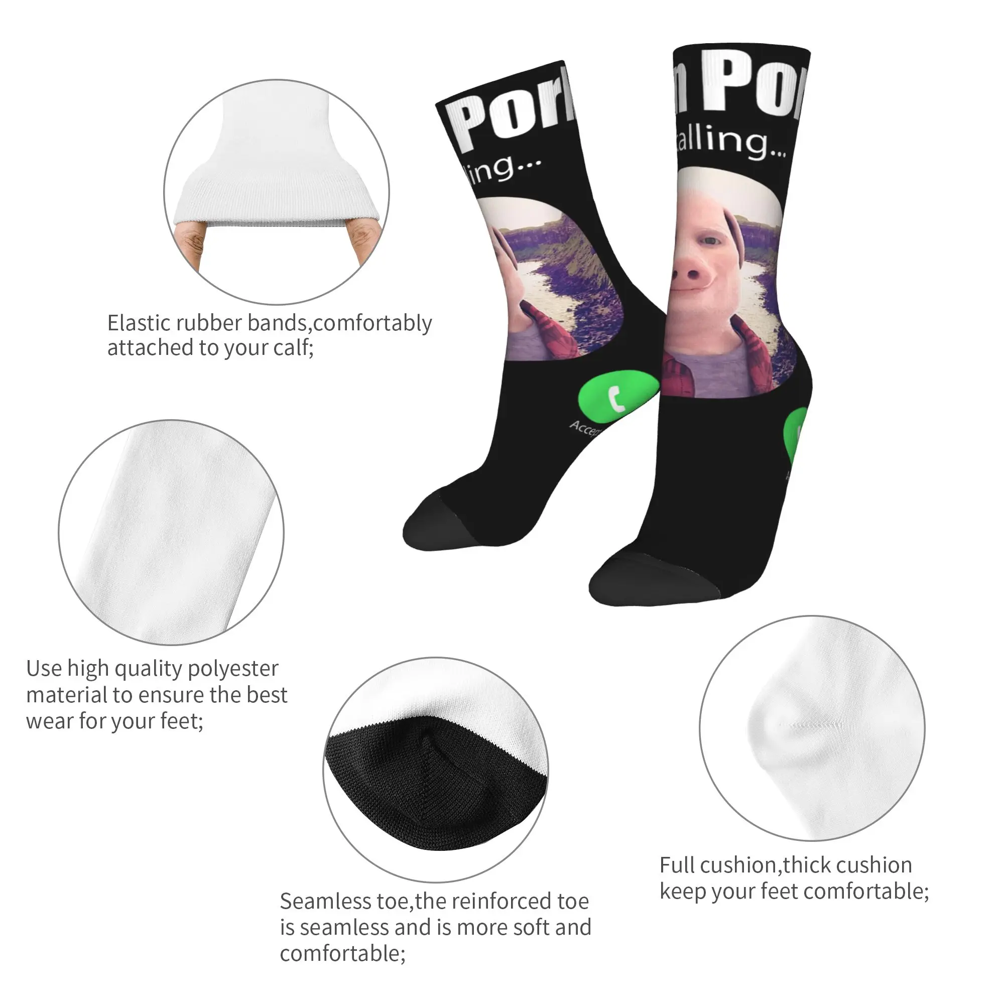 Classic Art Funny John Pork Is Calling Outfit Meme Socks Retro Stockings Autumn Anti Skid Men Socks Breathable Graphic Socks