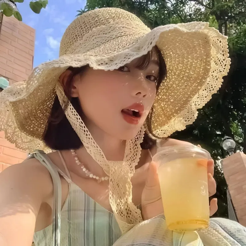 Women Summer Beach Sun Hat Women Wide Brim Summer Hat Portable Foldable Design Elegant Straw Hats for Pool Park Vacation Camping