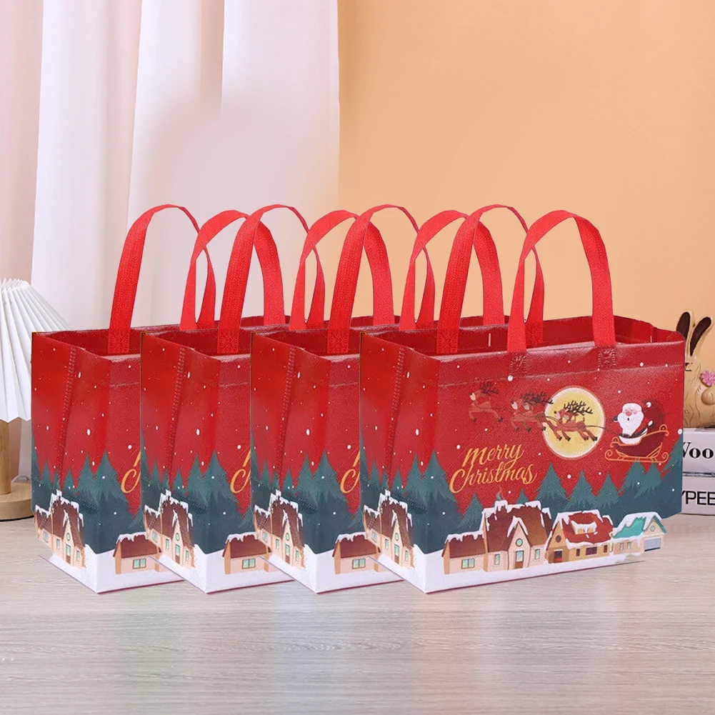 4/8/12PCS Christmas Gifts Bags With Handles Non-wove Christmas Tote Bags Treat Bag Gifts Wrapping Shopping Xmas Party Decoration