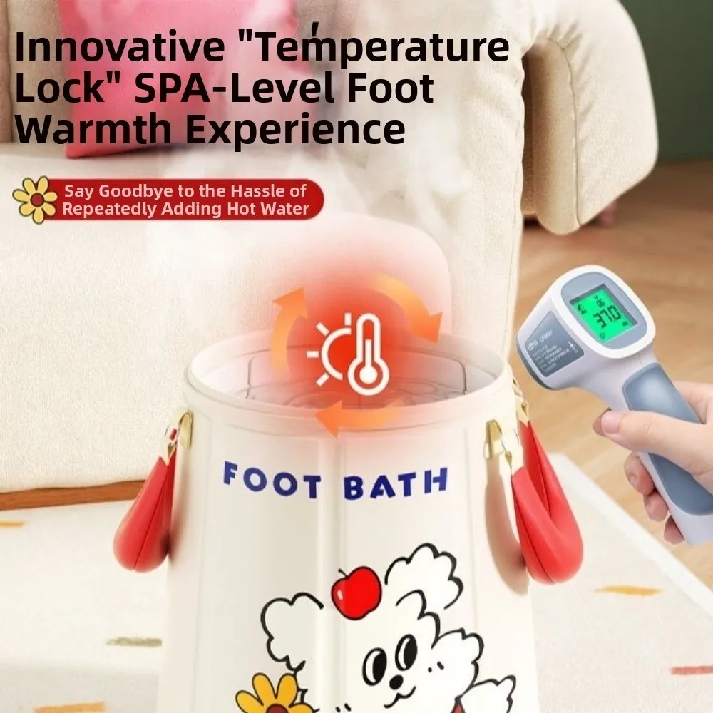 

Thickened Collapsible Foot Bath Heat Preservation Over Calf Foldable Tub Cartoon with Handles Portable Foot Bath