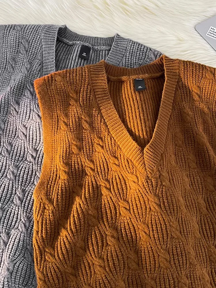 

Женский вязаный свитер без рукавов, пуловер с V-образным вырезом, джемпер в Корейском стиле, верхняя одежда, весна-осень 2024, C140