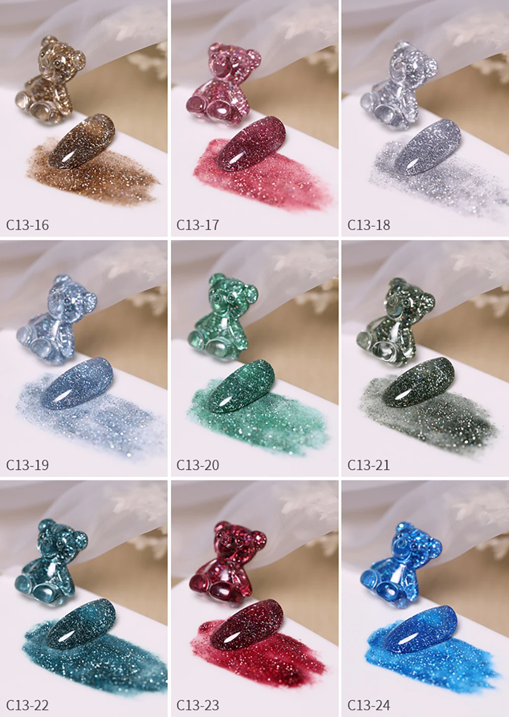 Vendeeni 24 Farben Glitzer-Broken-Diamond-Gel-Nagellack, reflektierender Nagelkunst-Gel-Lack, UV-LED-Soak-Off-Gel-Lack 15ml – Detail 7