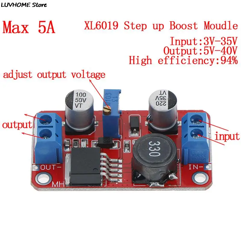 New 5A DC-DC Step Up Power Module Boost Volt Converter 3.3V-35V To 5V 6V 9V 12V 24V