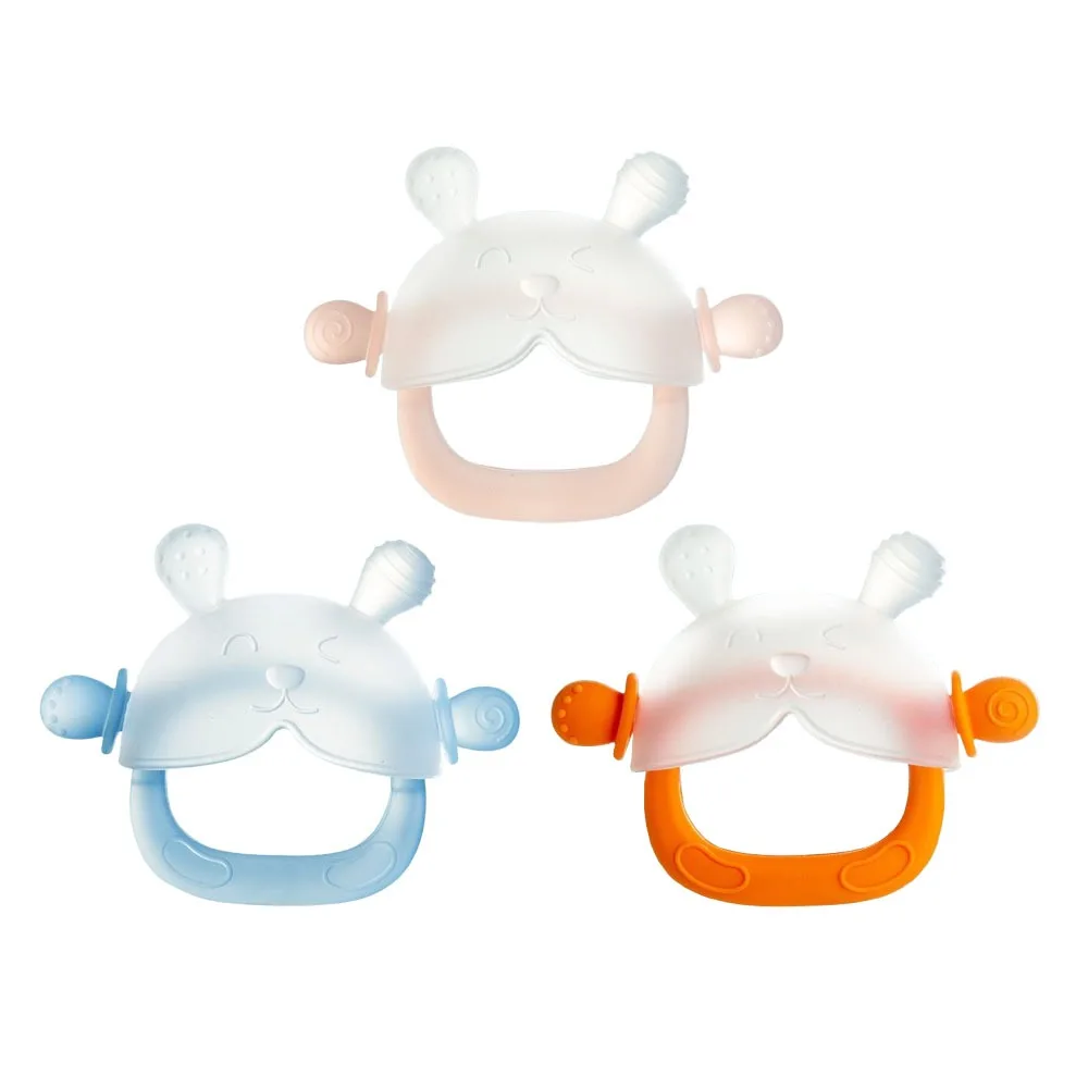 

3pcs Soft Silicone Bunny Teething Toy BPA Free Food Grade Teether Ring Anti-Thumb Cartoon Teether Gloves Youngsters Grip