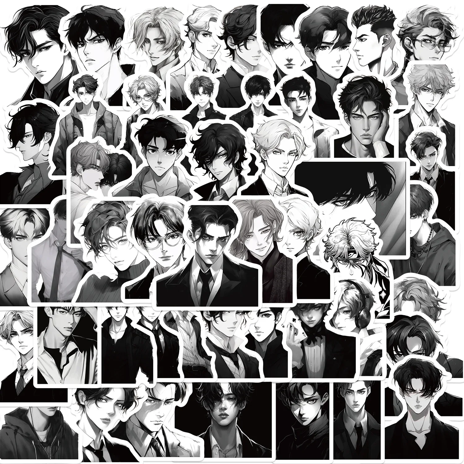 10/30/60PCS Cool Anime Male Avatar Stickers Cartoon Black and White Style Graffiti Decals DIY Phone  Laptop Suitcase Skateboard