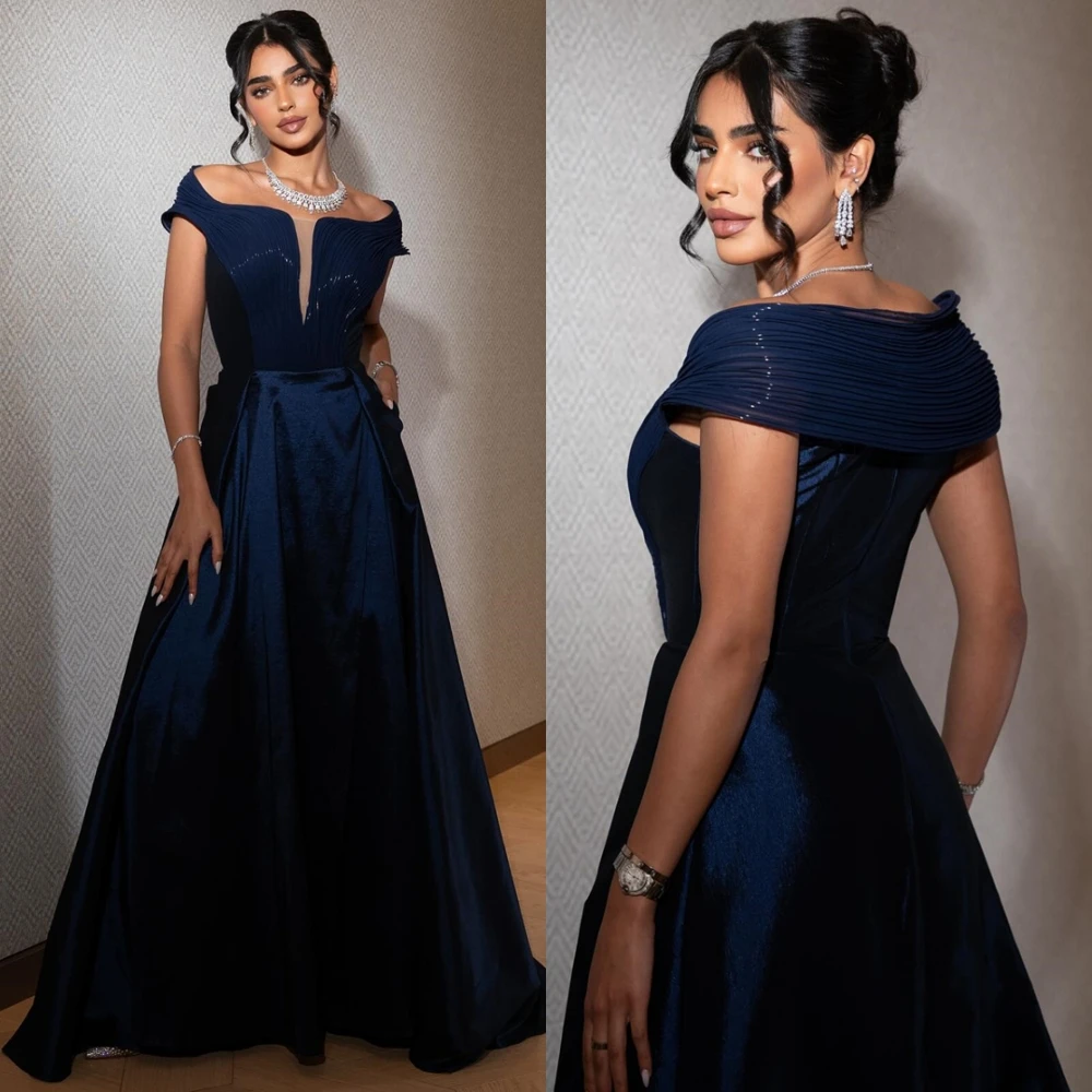 فستان سهرة رائع مخصص برقبة قارب من الساتان الرقيق للحفلات الراقصة فساتين فاخرة قبالة الكتف للمناسبات الخاصة