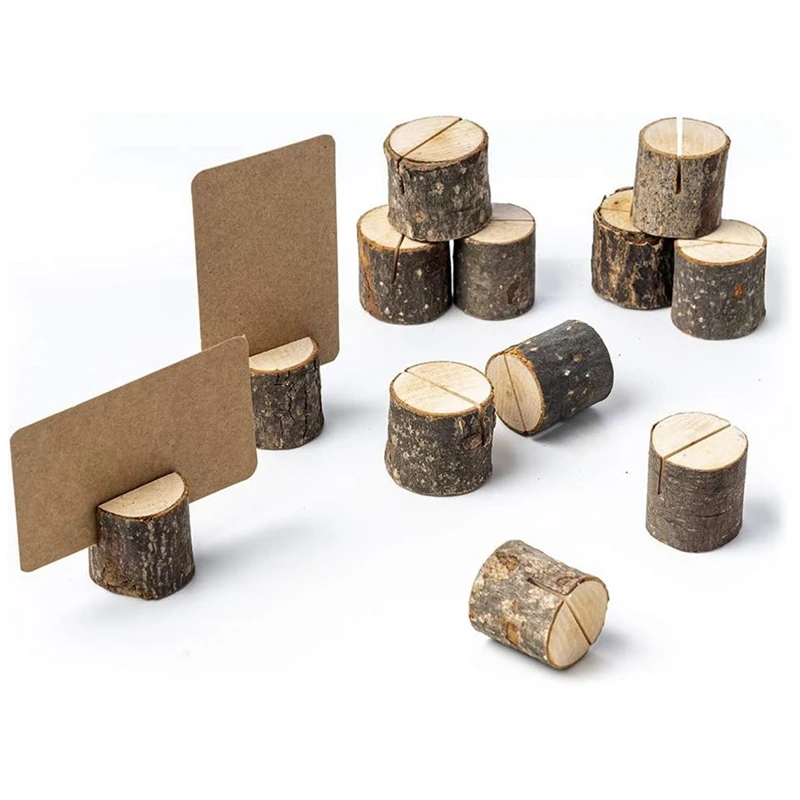 12Pcs Mini Premium Wood Place Card Holders And 24Pcs Kraft Table Place Cards, Rustic Mini Table Number Holders Easy To Use