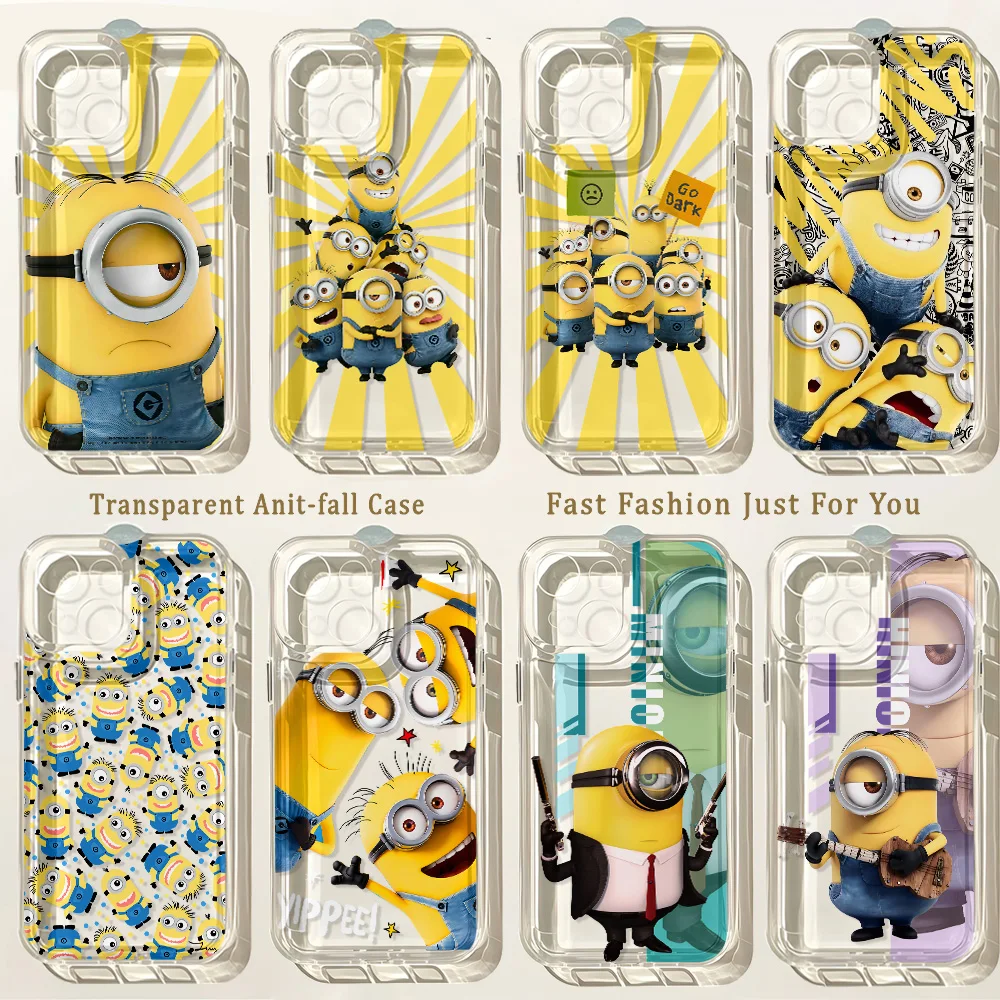 Cartoon Minions Niedliche Handyhülle für iPhone 18 17e 17 16e 16 15 14 13 12 11 Mini Air Pro Max X XR 7 Plus Transparente Rückseite