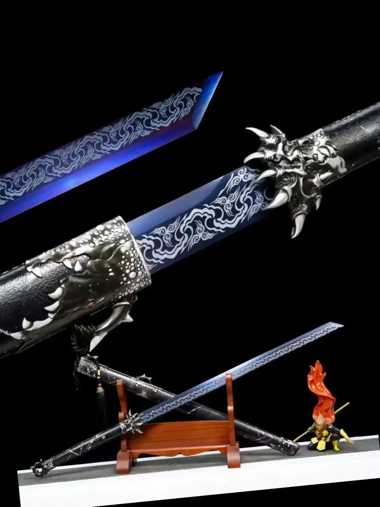 Real Multi Refined Steel Baked Blue Blade Battle Sword, Loong Dragon Thorn, Extreme Manganese, Chinese Kungfu, Unsharpened