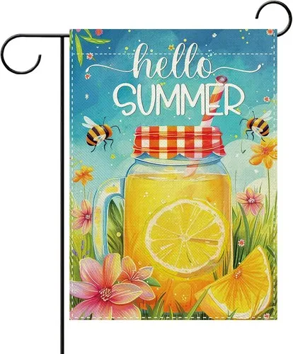 Hello Summer Lemon Squeezer Decorative Garden Flag, Lemonade Mason, 12 x 18 XXQ