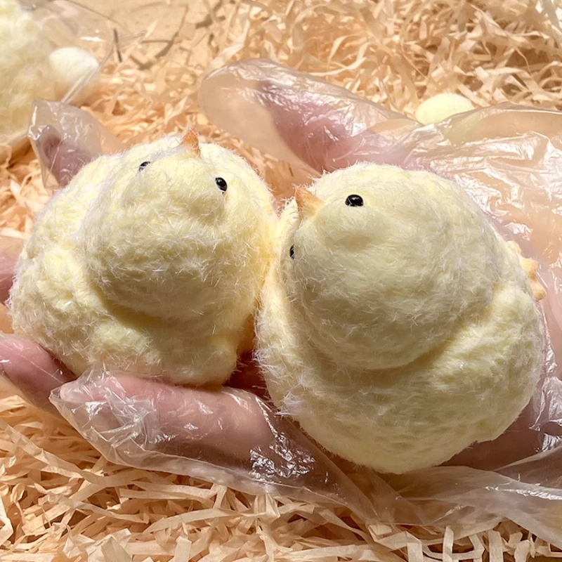 2024 Squishy Chicken Kawaii Handmade Soft Flocked Yellow Chicken Toys Silicone Hen Chick Seal Adult Kids Birthday Gift Girls Toy