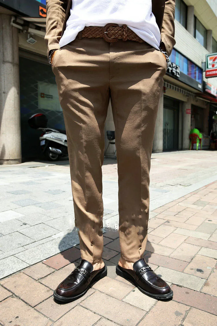 Korean men's new summer thin pure color straight tube fashion loose casual trousers business trousers large size