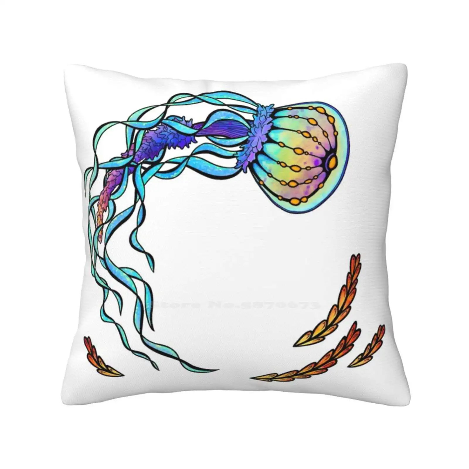 Tropical Jellyfish Pillowslip Pillowcase Tropical Colourful Colorful Jellyfish Marine Creature Ocean Reef Animal Floral Plant