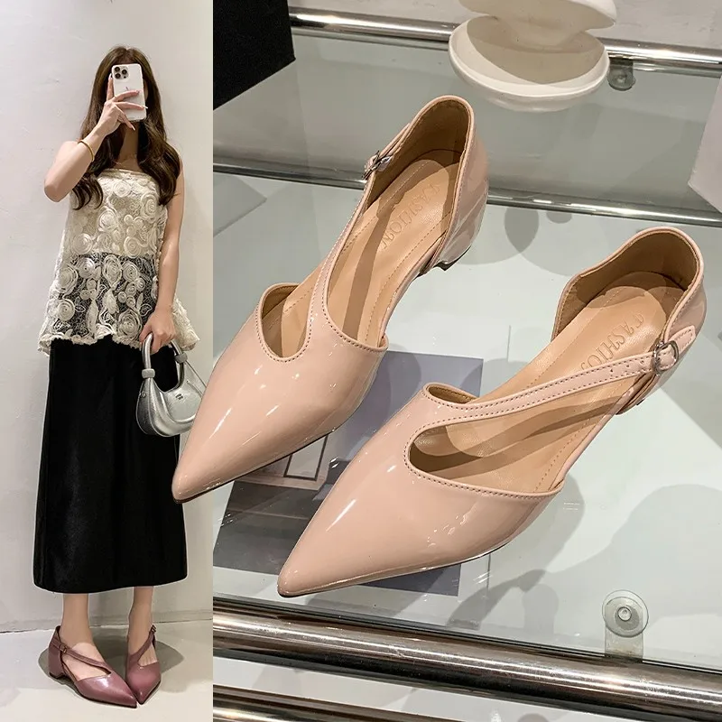2026 Summer New French-Style Gorgeous Gentle Pointed-Toe Side-Cutout Sandals for Women, Versatile and Elegant Single Shoes