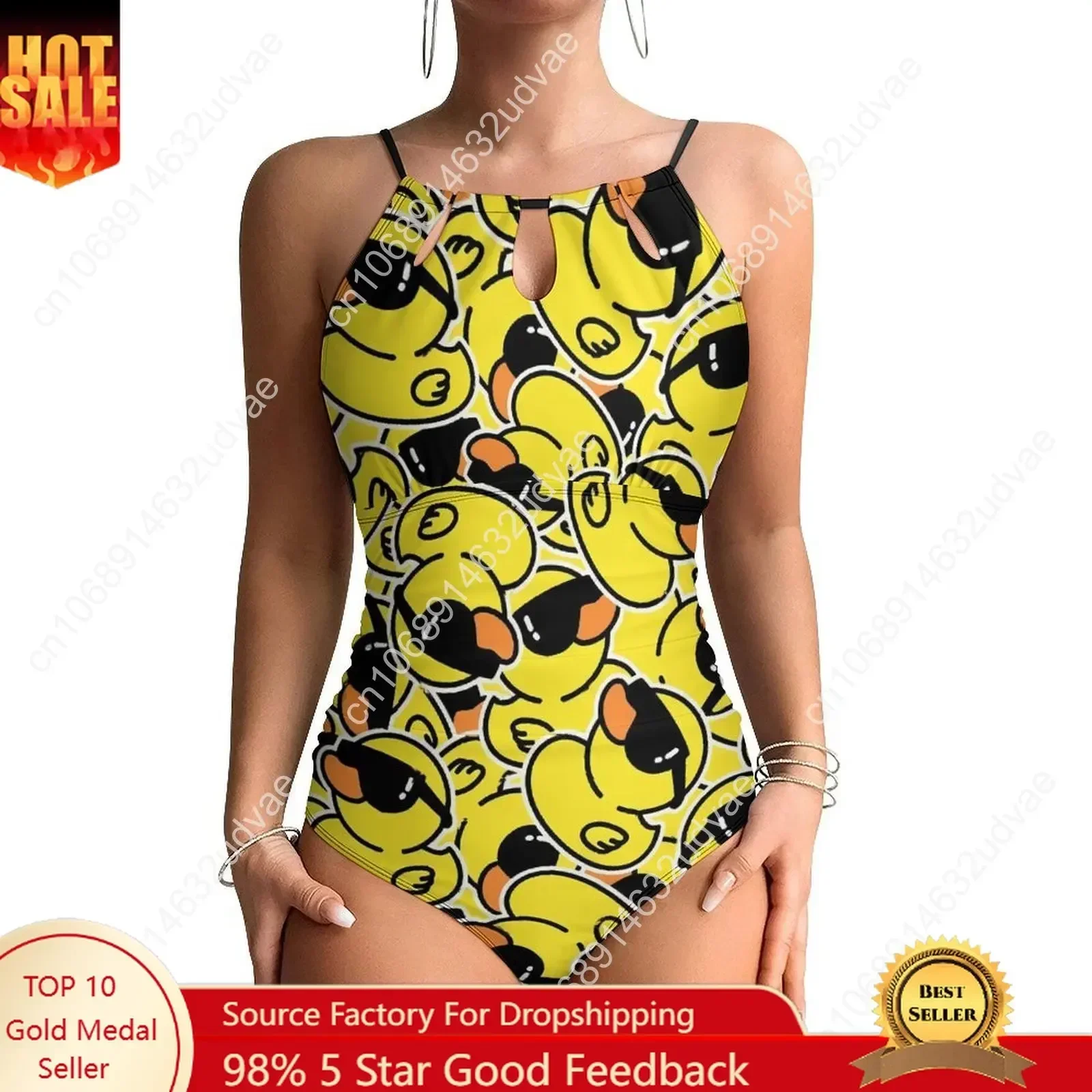 Cool Ducks Print Swimsuit Cute Ducklings One-Piece Swimwear Push Up Trend Monokini Sexy Holiday Pool Design Bodysuit