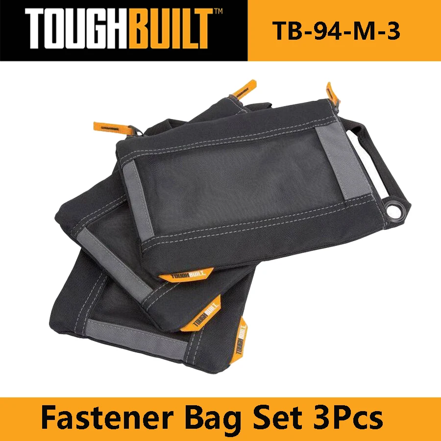 TOUGHBUILT TB-94-M-3 Fastener Bag Set 3Pcs Nail Bag Heavy Duty Mesh Window Hanging Grommets Tool Accessory Bag Storage Tool Bag