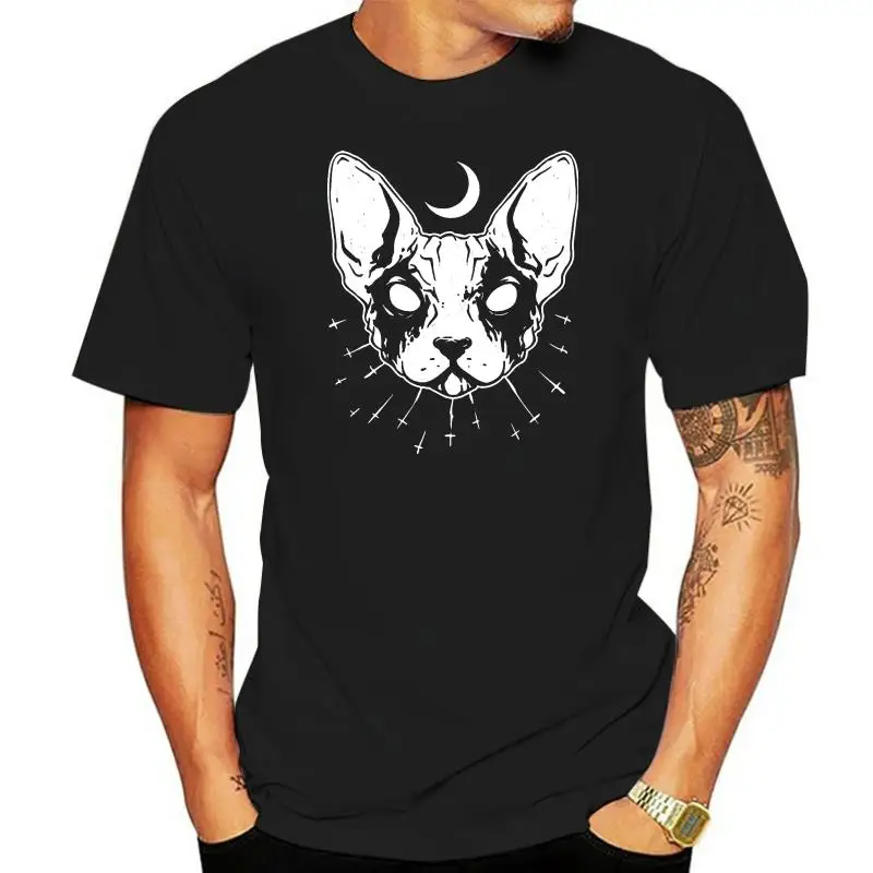 Black Metal  T-Shirt Mens Rock Goth Gothic Kiss Sphynx Moon Summer O-Neck Tops Tee Shirt