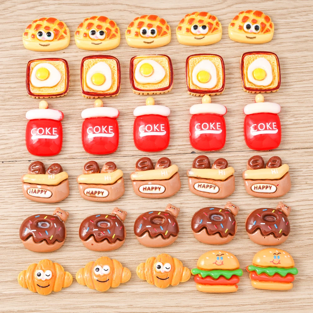 Tusember 15 Stück Gemischte Niedliche Hamburger Cola Toast Donuts Charms aus Harz mit Flacher Rückseite für DIY Schmuckzubehör Frauen Mädchen Kinder Spielzeug – Detail 6