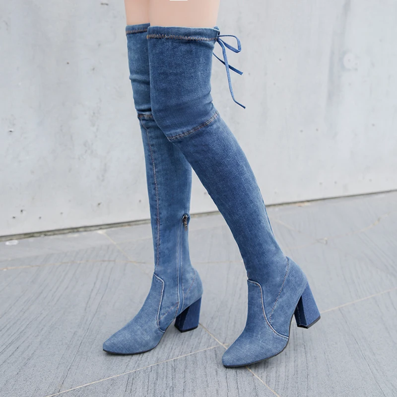 2024 New Boots Women Female Fashion Long Boot Pointed Toe Thick High Heel Shoes Over-the-Knee Sexy Quality Office Women Boots