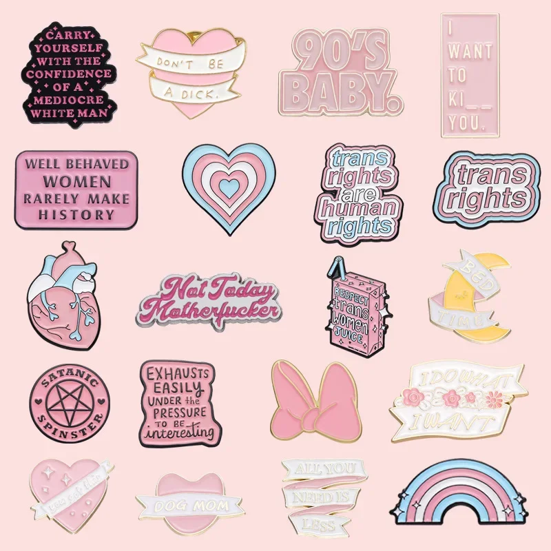 Cute Cartoon Girl Rainbow Brooch Creative Pink Letter Heart Combination Metal Badge Set Enamel Pins for Backpacks Badges Metal