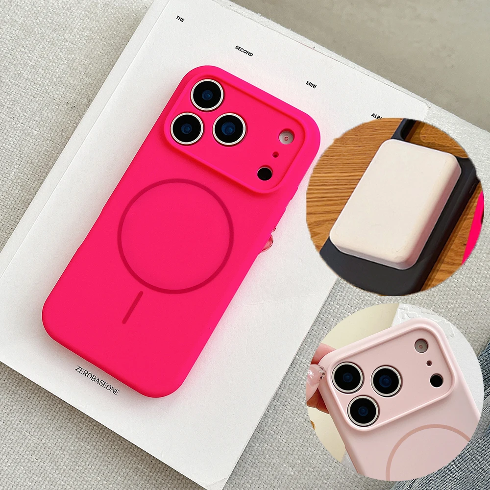 For Magsafe Magnetic Wireless Charging Luxury Solid Color Silicone Lens Protection Phone Case For iP