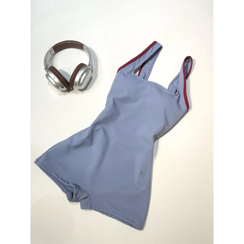 

Blue Square Leg New Style Back Tie Square Leg Swimsuit with Removable Chest Pads Racing Style Plus Size Slightly Chubby Women