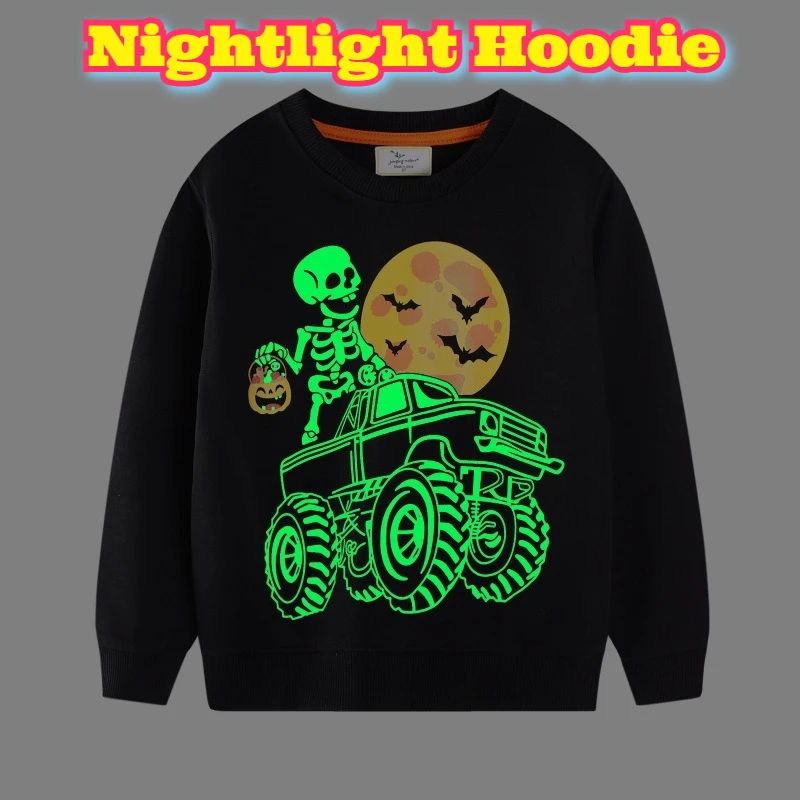 

Glow Dark Halloween Hoodie Pullover Luminous Knitted Cotton Sweatshirt Jack Lantern Print Apparel Party Wear Wholesale Clothing