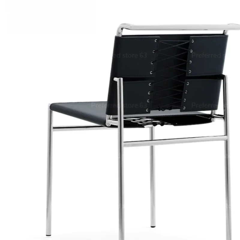 Italian minimalist second-hand stainless steel backrest chair, designer light luxury home saddle leather dining chair, Roquebrun