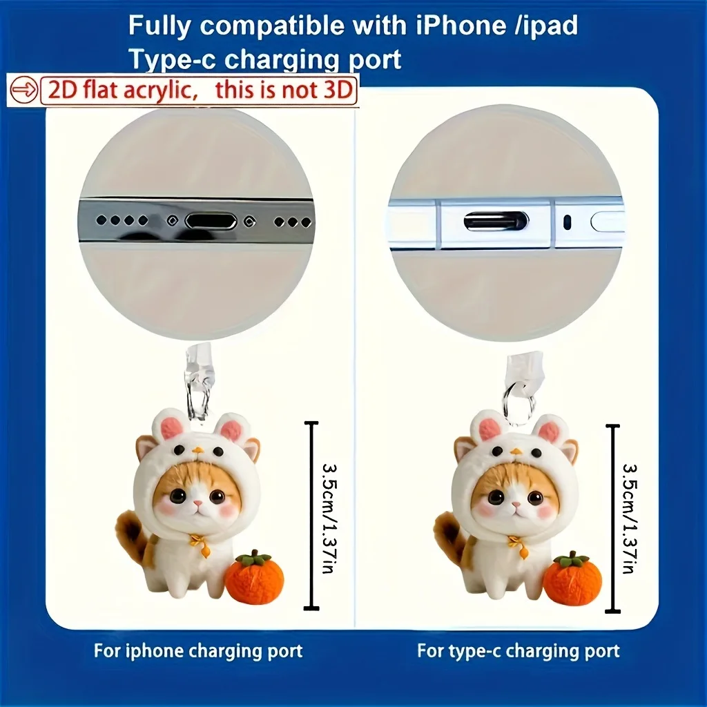 Plugue de poeira de telefone em forma de coelho e gato, pingente de plugue de poeira de telefone acrílico, adequado para iPhone 17, protege a interface do telefone e adiciona personalidade, protetor de interface à prova de poeira, também pode ser usado como decoração de telefone pequeno