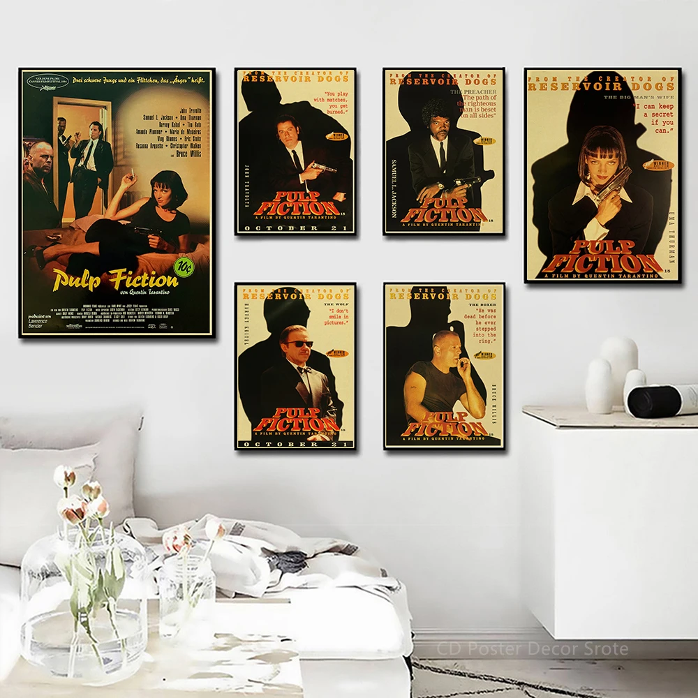 Pósteres de Pulp Fiction de película clásica Retro, impresiones de película Tarantino, decoración Vintage para el hogar y la sala de estar, cuadro