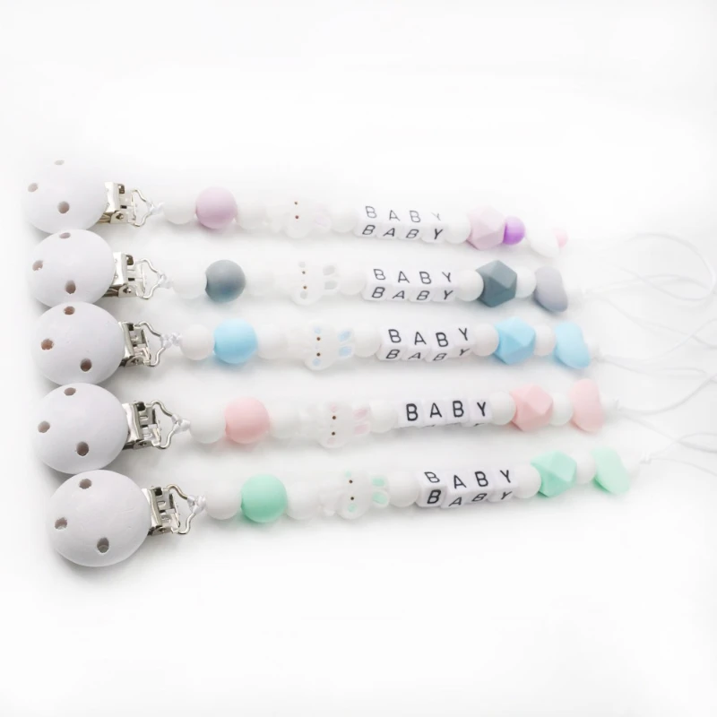 الطفل مخصص شخصية اسم سيليكون الخرز مشابك مصاصة للرضع سلسلة الوليد عضاضة الحلمة دمية حامل سوار مضغ التمريض هدية #3