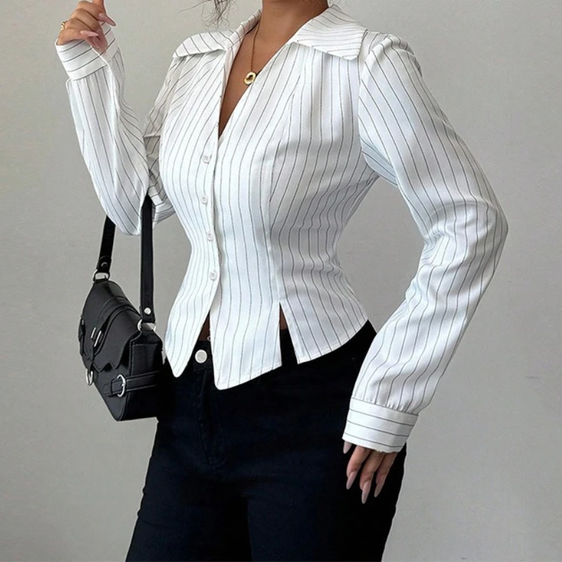 

2025 Autumn New Temperament Striped Long-sleeved Shirt Women's Clothing