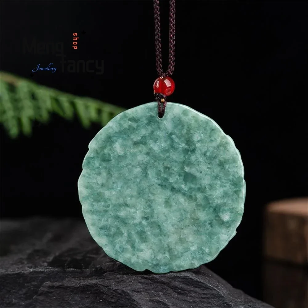 Natural A-goods Jadeite Bean Seed Hollow Double-dragon Gossip Plaque Jade Pendant Exquisite Retro Fashion Jewelry Amulets Mascot