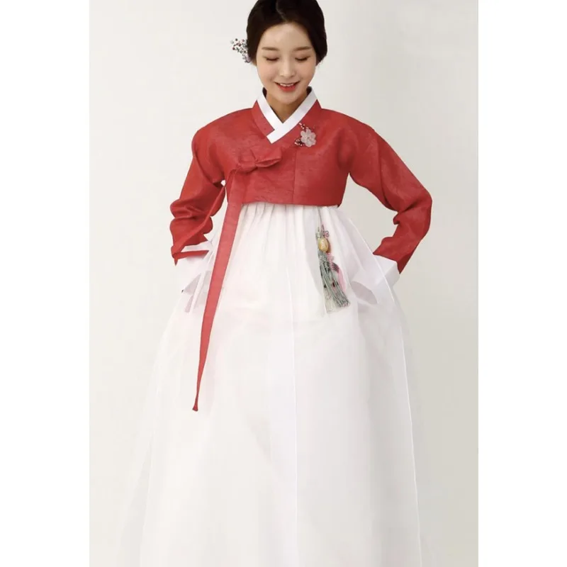 Traditional Hanbok Wedding Dress Red Top+ White Dress