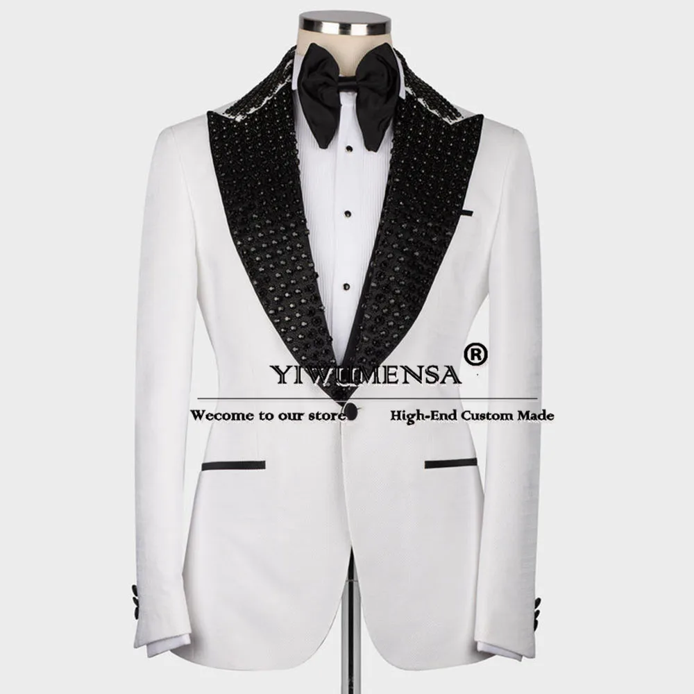 

Luxury Groom Wedding Suits Black Diamond Stone Lapel Jacket Pants 2 Pieces Sets Man Formal Party Tuxedos Tailored Men's Blazer