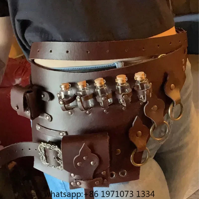 Medieval Alchemist Leather Utility Belt Bag Witch Healer Cosplay Costume Magic Potion Bottle Vial Pouch Steampunk Larp Accessory