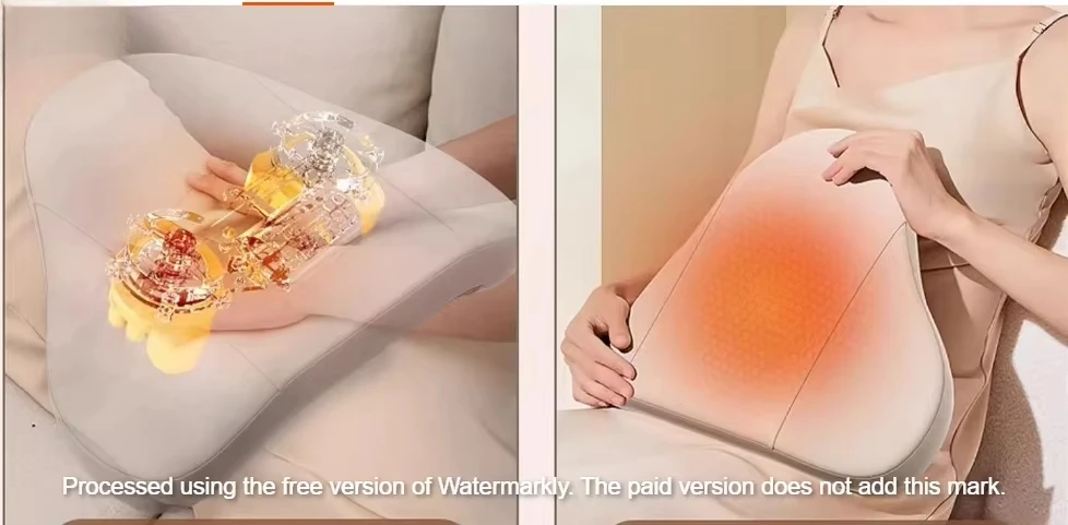 White Massage Lumbar Support [plug-in Model] Warm Compress, Side Buttons, Forward and Reverse Kneading