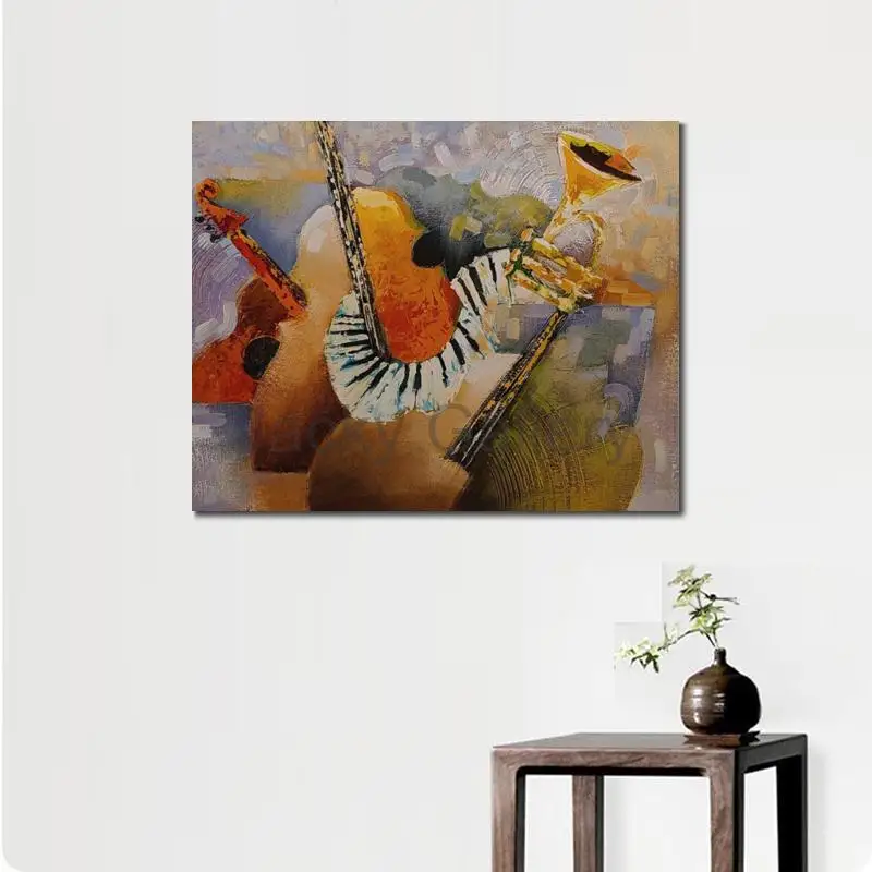 Hand Painted Abstract Music Melody Oil Painting Modern Musical Wall Art Contemporary Canvas Decor for Bedroom Lounge Bar