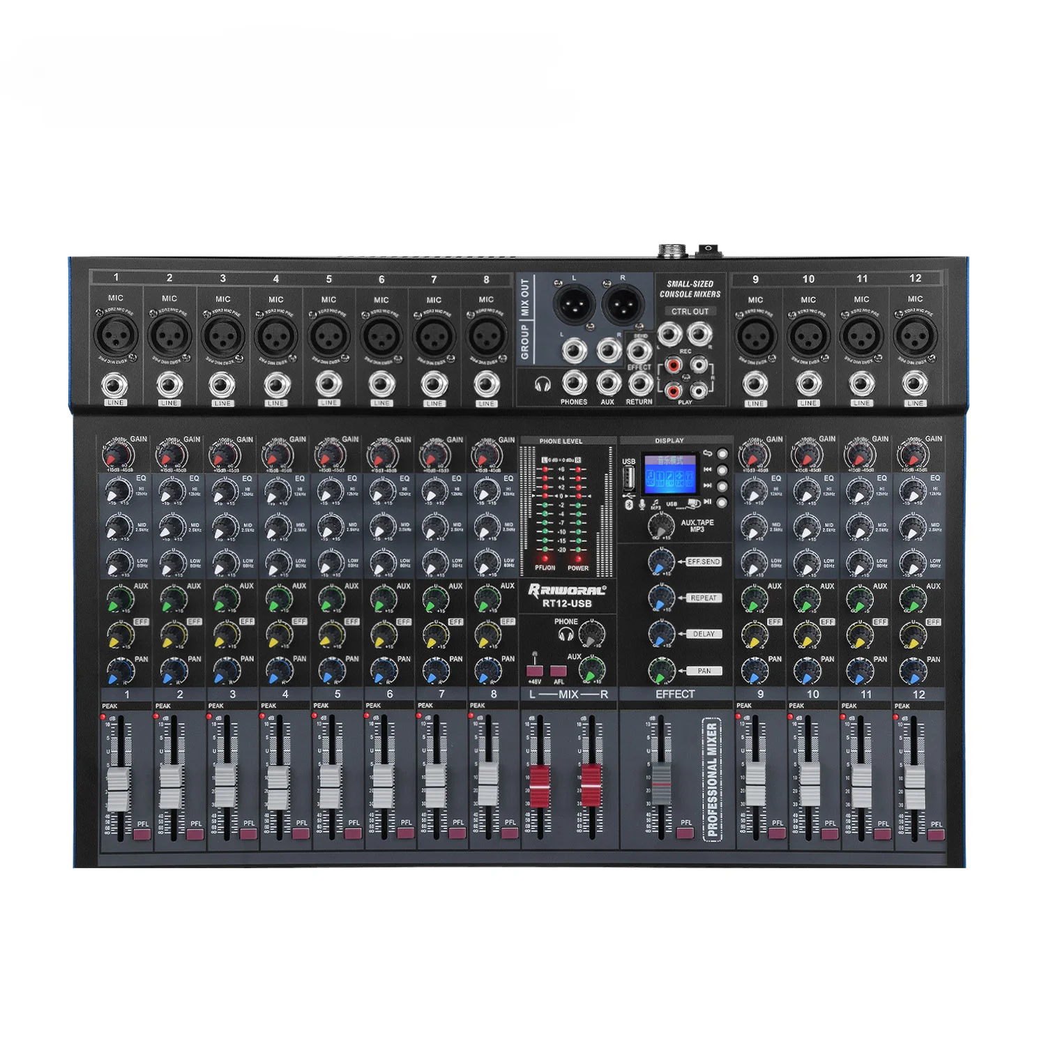 

RT-12 Professional 12 Channel DJ controller digital audio mixer 48V with blueteeth